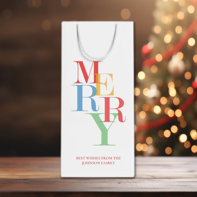 MERRY Bright farbenfrohe Typografie Festival Geschenktüte Für Weinflaschen (merry bright colorful festive wine bag)