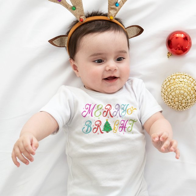 Merry & Bright farbenfroher Weihnachtsbaum Baby Strampler (Von Creator hochgeladen)