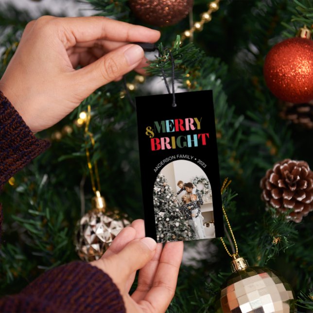 Merry & Bright Farbige RetroWeihnachten Foto Schwa Geschenkanhänger (Von Creator hochgeladen)