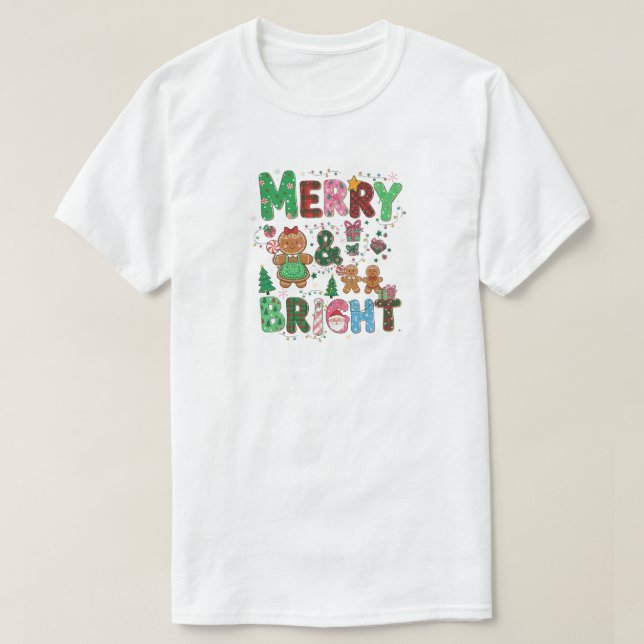 Merry & Bright, Festive Christmas Holiday Design T-Shirt (Design vorne)