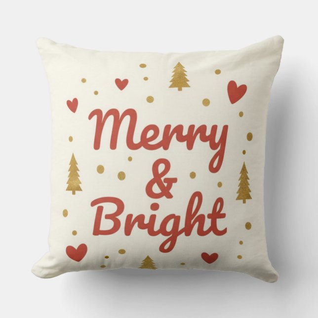 Merry & Bright" Festive Christmas Throw Pillow Kissen (Vorderseite)