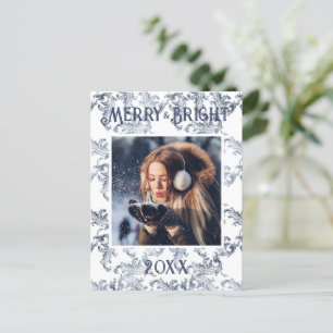 Merry & Bright Foto Blue Vintag Holiday Postkarte