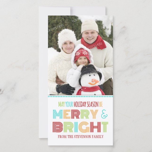 Merry & Bright Foto Card farbenfrohe Weihnachten (Vorderseite)