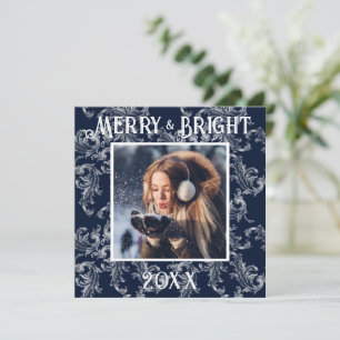 Merry & Bright Foto Navy Blue Vintag Feiertagskarte