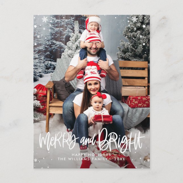 Merry & Bright-Foto-Overlay Feiertagspostkarte (Vorderseite)