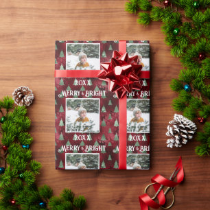 Merry & Bright Foto Red Metallic Glitzer Geschenkpapier