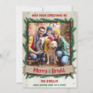 Merry & Bright Foto Weihnachtskarte Garland Lights Feiertagskarte