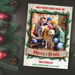 Merry & Bright Foto Weihnachtskarte Garland Lights Feiertagskarte