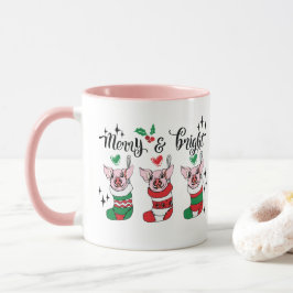 Merry Bright fügen monogramm Schwein Weihnachten Tasse
