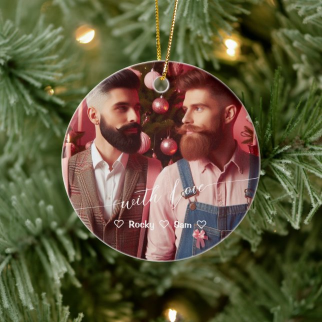 Merry & Bright Gay Retro Rosa | Benutzerdefinierte Keramik Ornament (Baum)