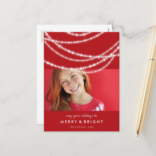 Merry & Bright Glitzern Chic Red Christmas Foto Feiertagspostkarte