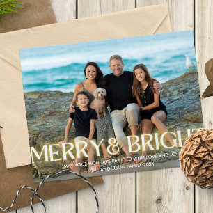 Merry & Bright glühend Moderner Schriftart Ein Fot Feiertagskarte