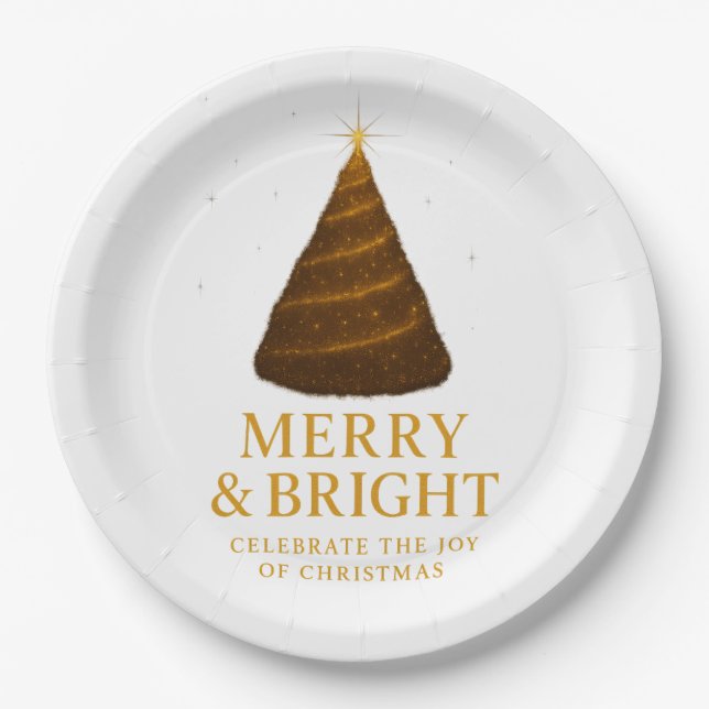 Merry & Bright Gold Christmas Paper Dinner Plates Pappteller (Vorderseite)