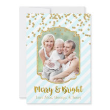 Merry & Bright Gold Sky Blue Streifen Foto Card