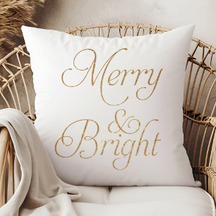 Merry & Bright - Gold und weiße Weihnachtskissen Kissen