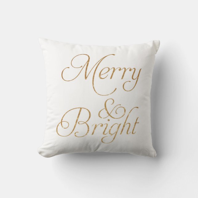 Merry & Bright - Gold und weiße Weihnachtskissen Kissen (Vorderseite)