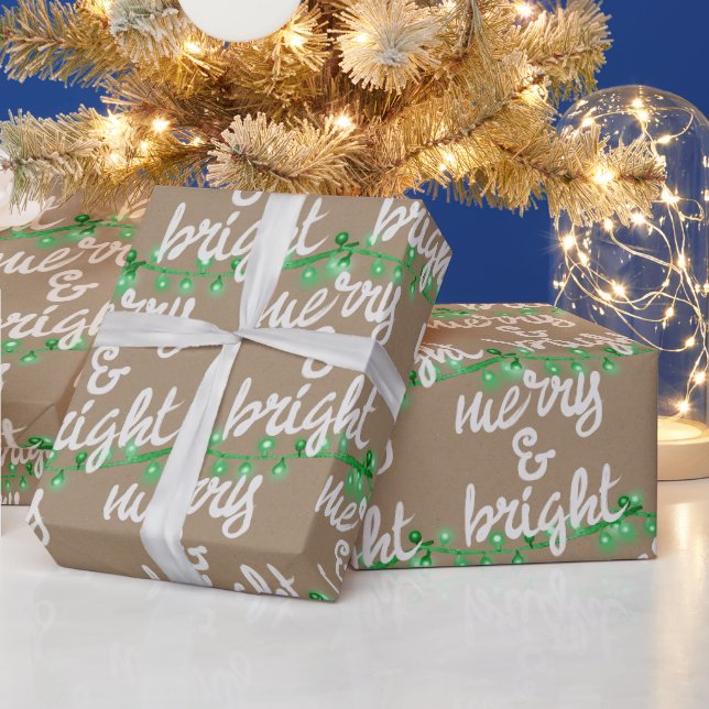 Merry & Bright Green Christmas Tree Lights Kraft W Geschenkpapier (Feiertage)