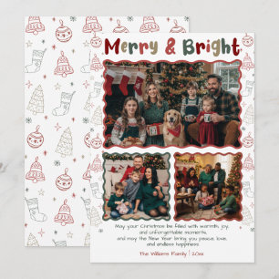 Merry & Bright Hand gezeichnete Weihnachtsfoto Col Feiertagskarte