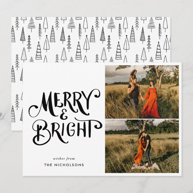 Merry & Bright Handgeschriebenes Script Family Fot Einladung (Vorne/Hinten)