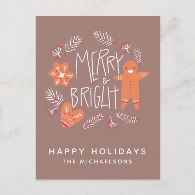 Merry & Bright | Happy Holidays Postkarte (Vorderseite)