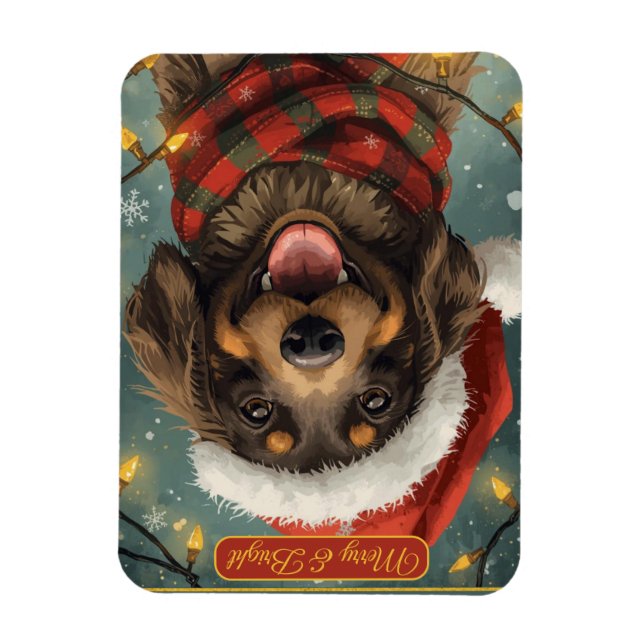 Merry Bright Holiday Dog Postcard Magnet (Vertikal)