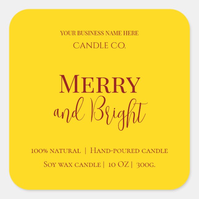 Merry & Bright Holiday | Editable Christmas Candle Quadratischer Aufkleber (Vorderseite)