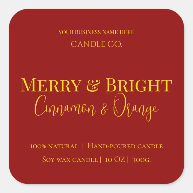 Merry & Bright Holiday | Editable Christmas Candle Quadratischer Aufkleber (Vorderseite)