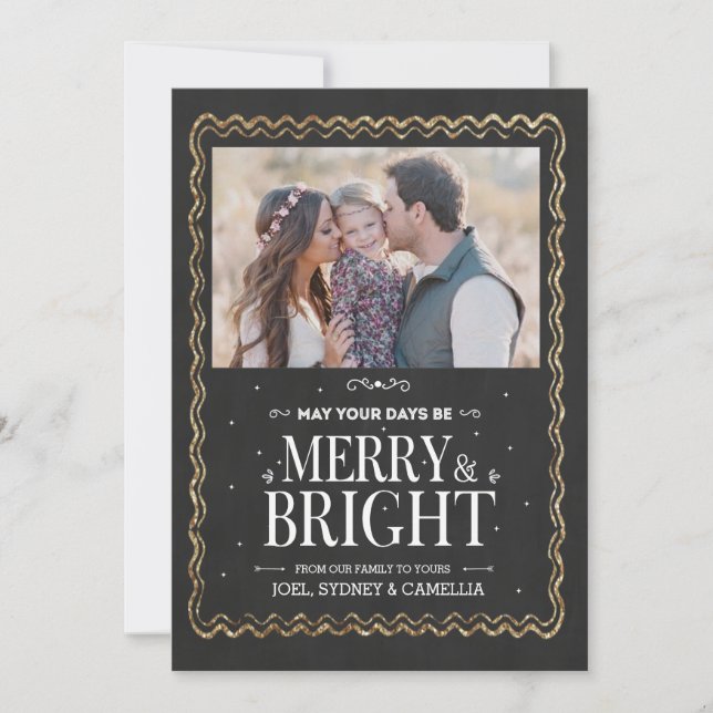 Merry & Bright Holiday Foto Card Feiertagskarte (Vorderseite)