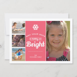 Merry Bright Holiday Foto Christmas Collage Pink Feiertagskarte