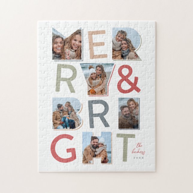 Merry & Bright Holiday Foto Collage Puzzle (Vertikal)