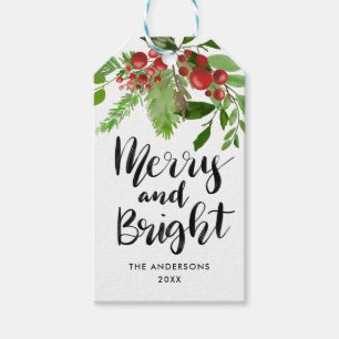 Merry & Bright Holiday Red Berries Holly Blätter Geschenkanhänger