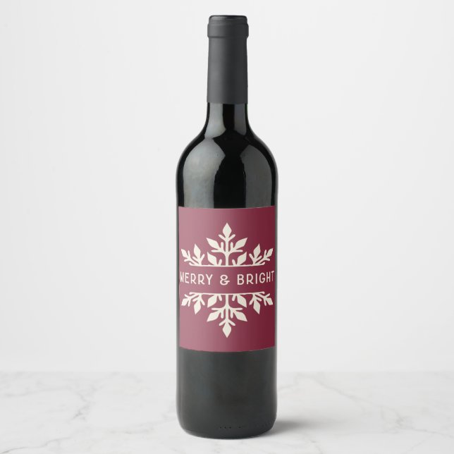 Merry & Bright Holiday Wine Label | Cranberry-Rot Weinetikett (Vorderseite)