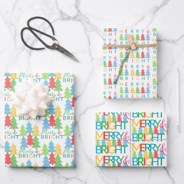 Merry & Bright Holiday Wrapping Paper Geschenkpapier Set (Vorderseite)