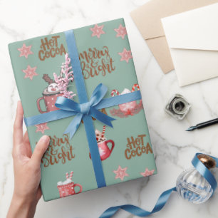 Merry & Bright & Hot Kakao Salbei Grün Weihnachten Geschenkpapier