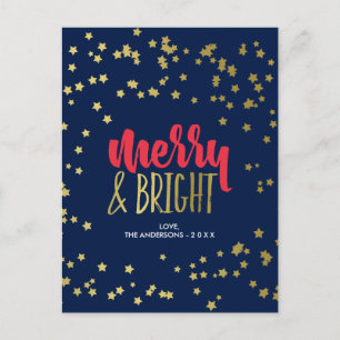Merry & Bright   Imitate Gold Stars Feiertagspostkarte