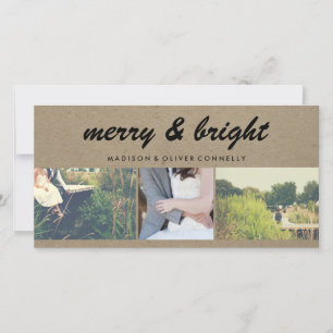Merry & Bright Kraft Paper Three Foto Collage Feiertagskarte