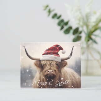 Merry & Bright Kuh in einer Weihnachtsmannmütze We Feiertagspostkarte