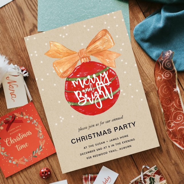 Merry & Bright l Festive Red Mistletoe Holiday Einladung (Von Creator hochgeladen)