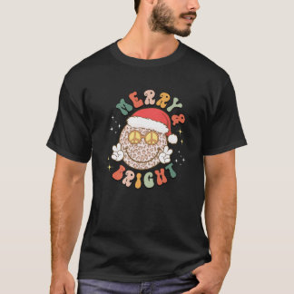 Merry Bright Leopard Pattern Smile Face Weihnachts T-Shirt