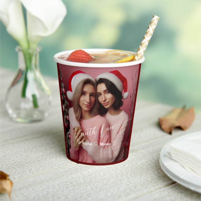 Merry & Bright Lesbian Retro Rosa | Benutzerdefini Pappbecher (In Situ)