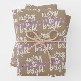 Merry & Bright Lila Weihnachtsbaum Lights Kraft Geschenkpapier Set