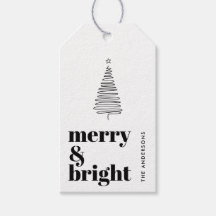 Merry & Bright, Line Weihnachtsbaum Schwarz & Weiß Geschenkanhänger