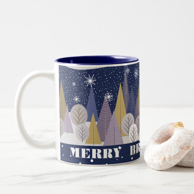 Merry Bright & Magic, bohemischer Wald Zweifarbige Tasse (Mit Donut)