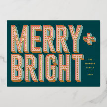 Merry + Bright Marquee Foil Holiday Card - Aquamar