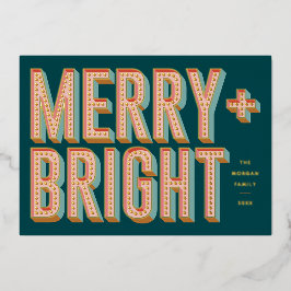 Merry + Bright Marquee Foil Holiday Card - Aquamar Folien Feiertagskarte