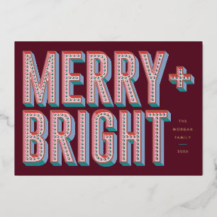 Merry + Bright Marquee Foil Holiday Card - Rot Folien Feiertagskarte