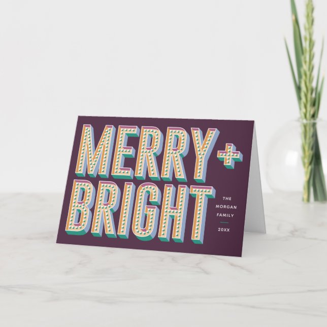 Merry + Bright Marquee Grußkarte - Lila Einladung (Vorderseite)