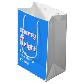 Merry & Bright Minimalistisch Christmas Family Blu Mittlere Geschenktüte