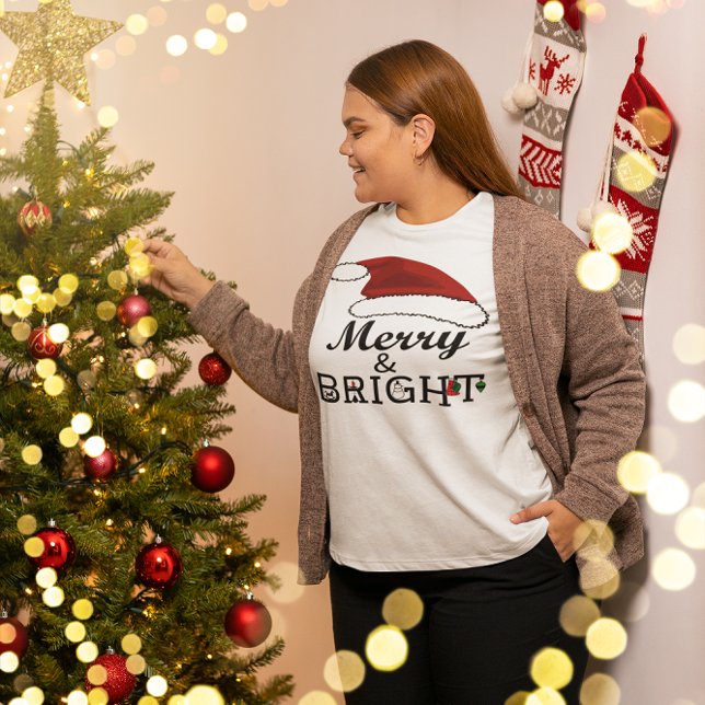 Merry & Bright mit Weihnachtsmannmütze Christmas,  Große Größe T-Shirt (Merry & Bright with Santa Hat Christmas, ZSSPG Plus Size T-Shirt)