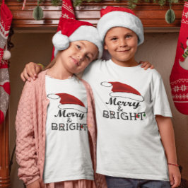 Merry & Bright mit Weihnachtsmannmütze Weihnachtsk T-Shirt